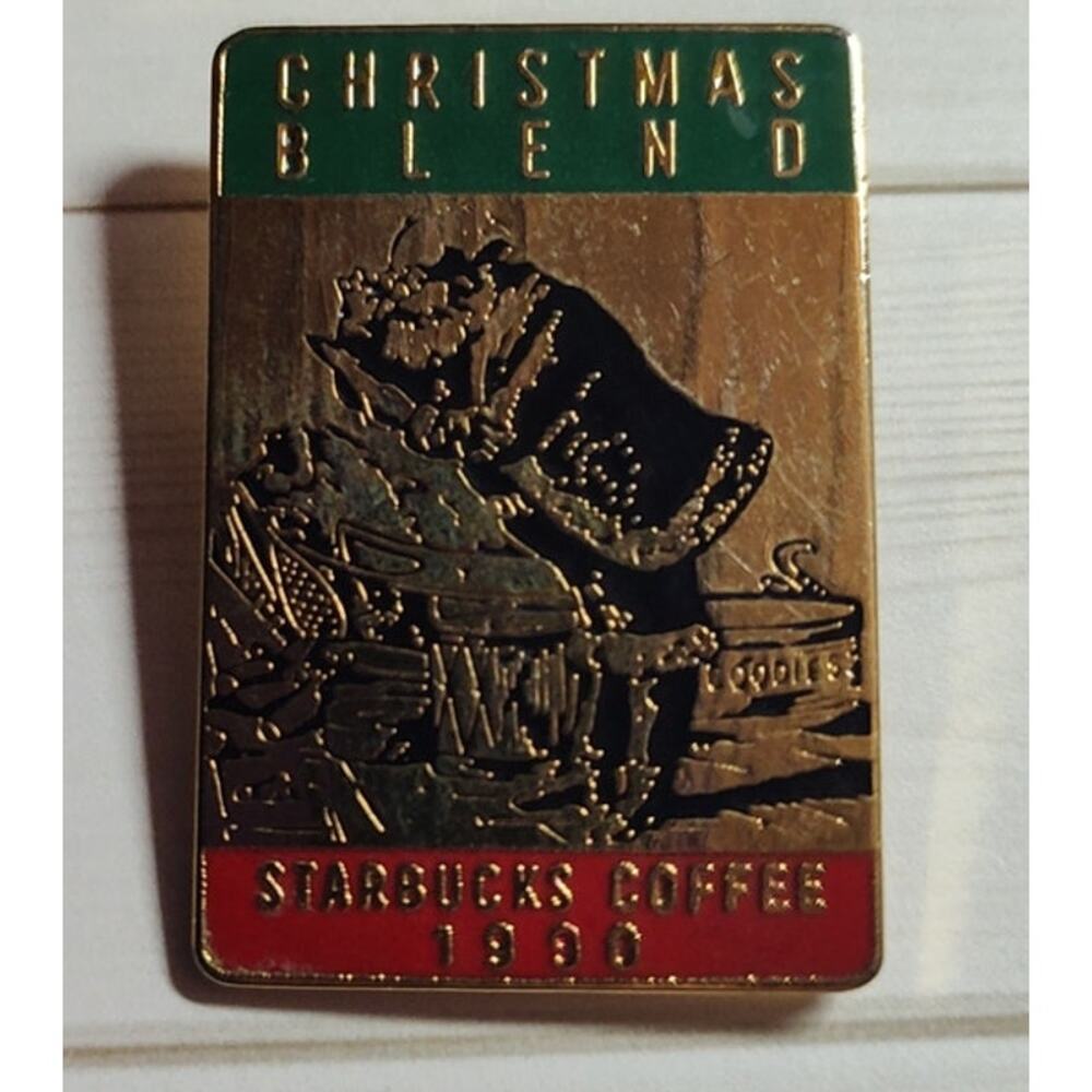 Starbucks Coffee Christmas Blend 1990 Santa Collector Pin Lapel Hat Badge